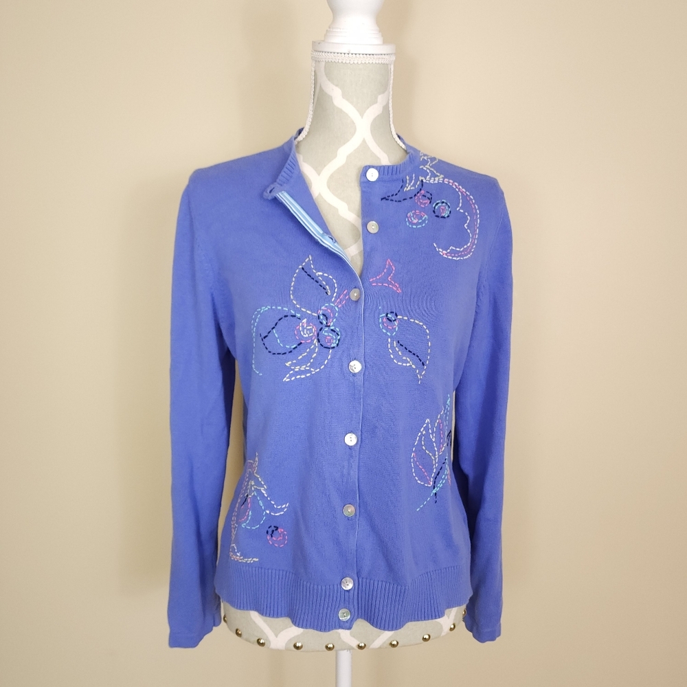 Vintage TABI Embroidered Knit Cardigan Size Large Periwinkle Fairy Cottagecore